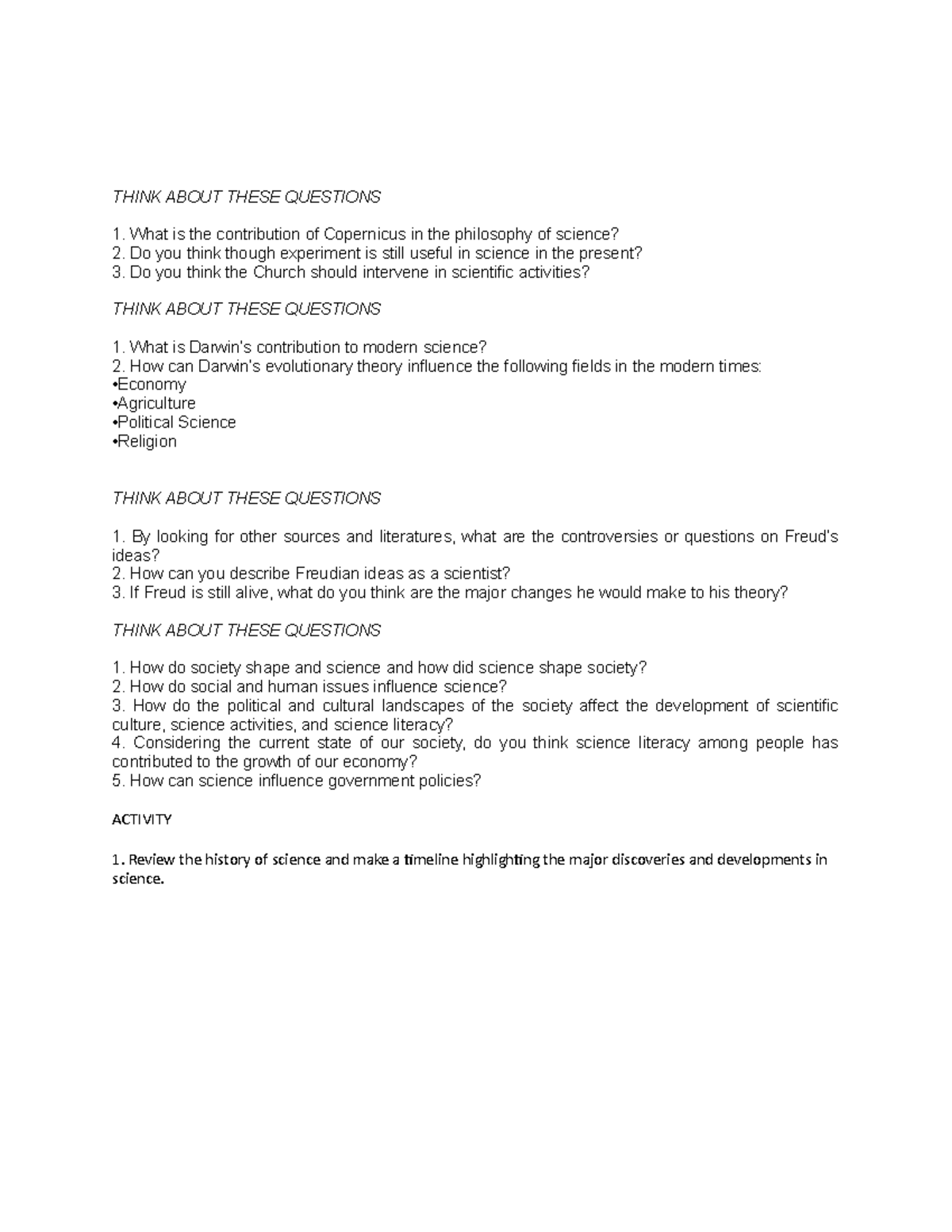 Science and technology question and answer THINK ABOUT THESE