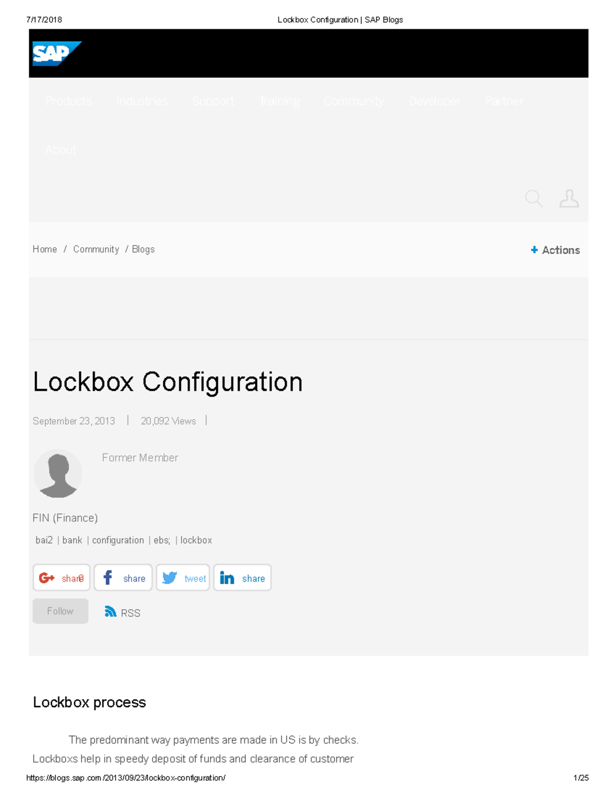 Lockbox Configuration SAP Blogs Products Industries Support Training