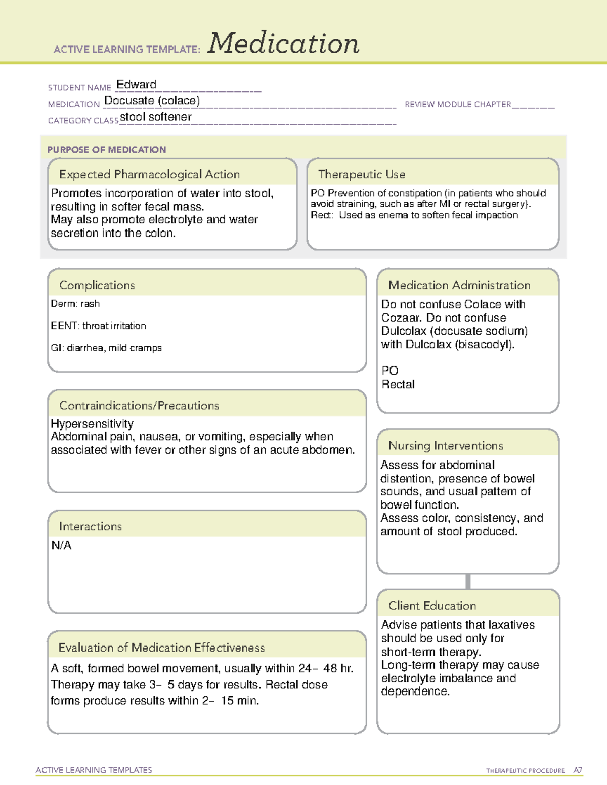 Interventions for Constipation Docusate - ACTIVE LEARNING TEMPLATES ...