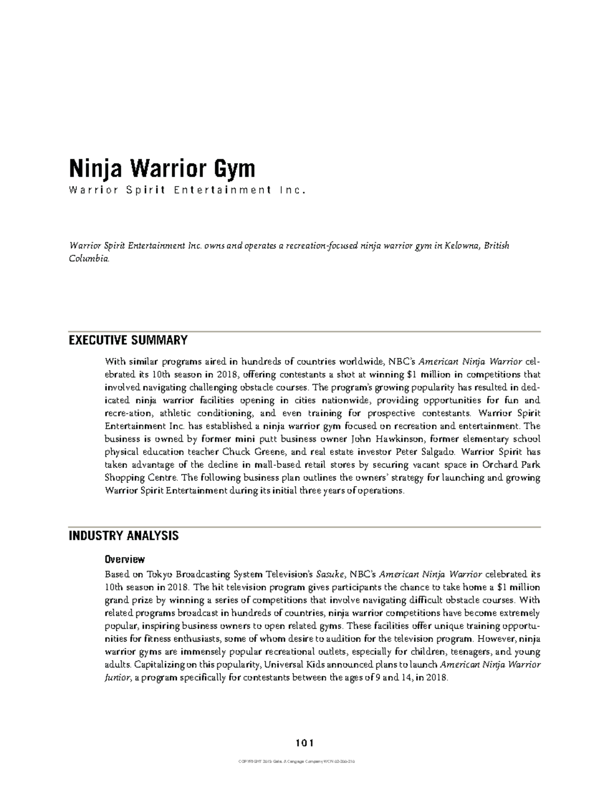 ninja warrior gym business plan