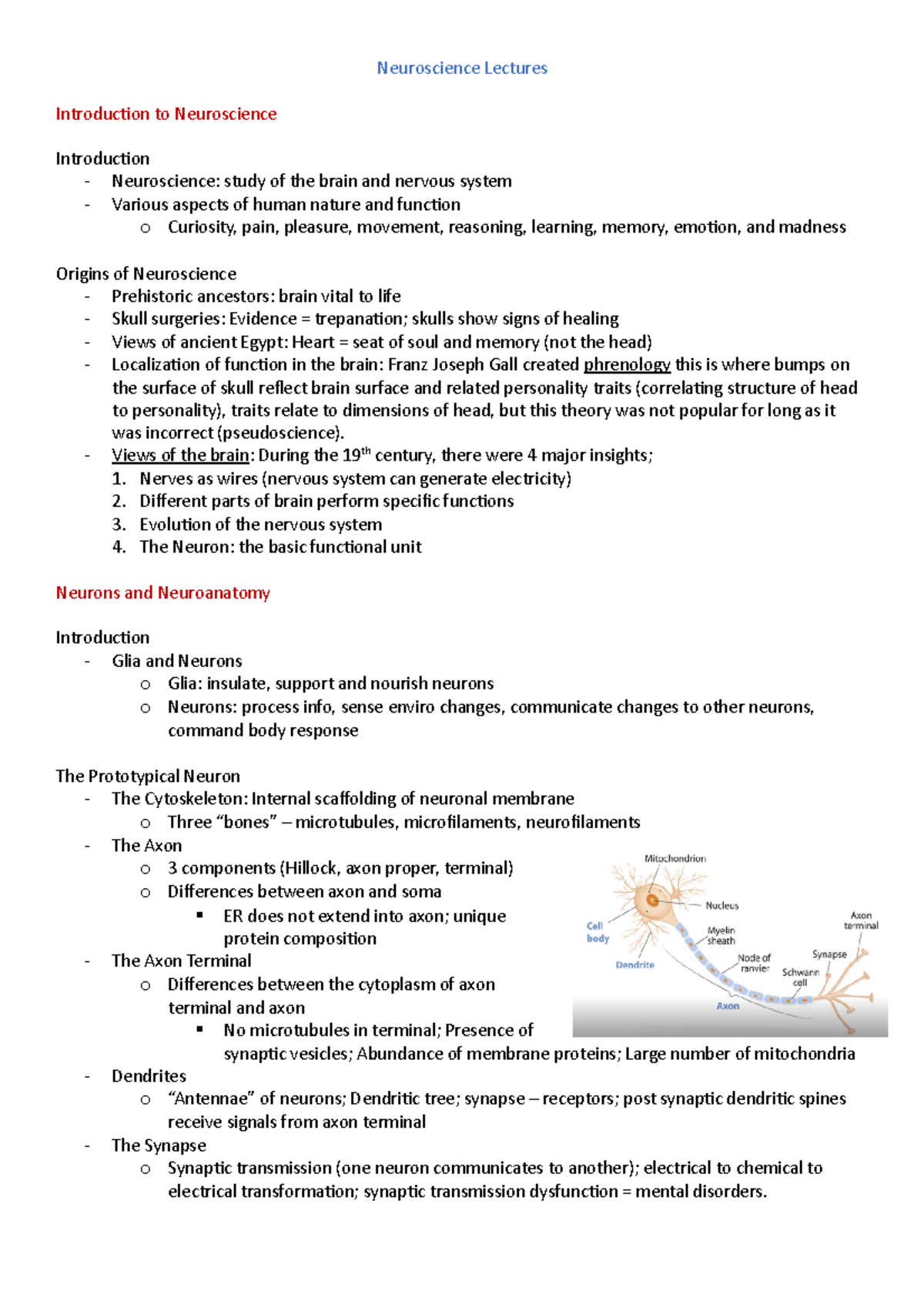 Neuroscience Lecture 1 Notes - Neuroscience Lectures Introduction To ...