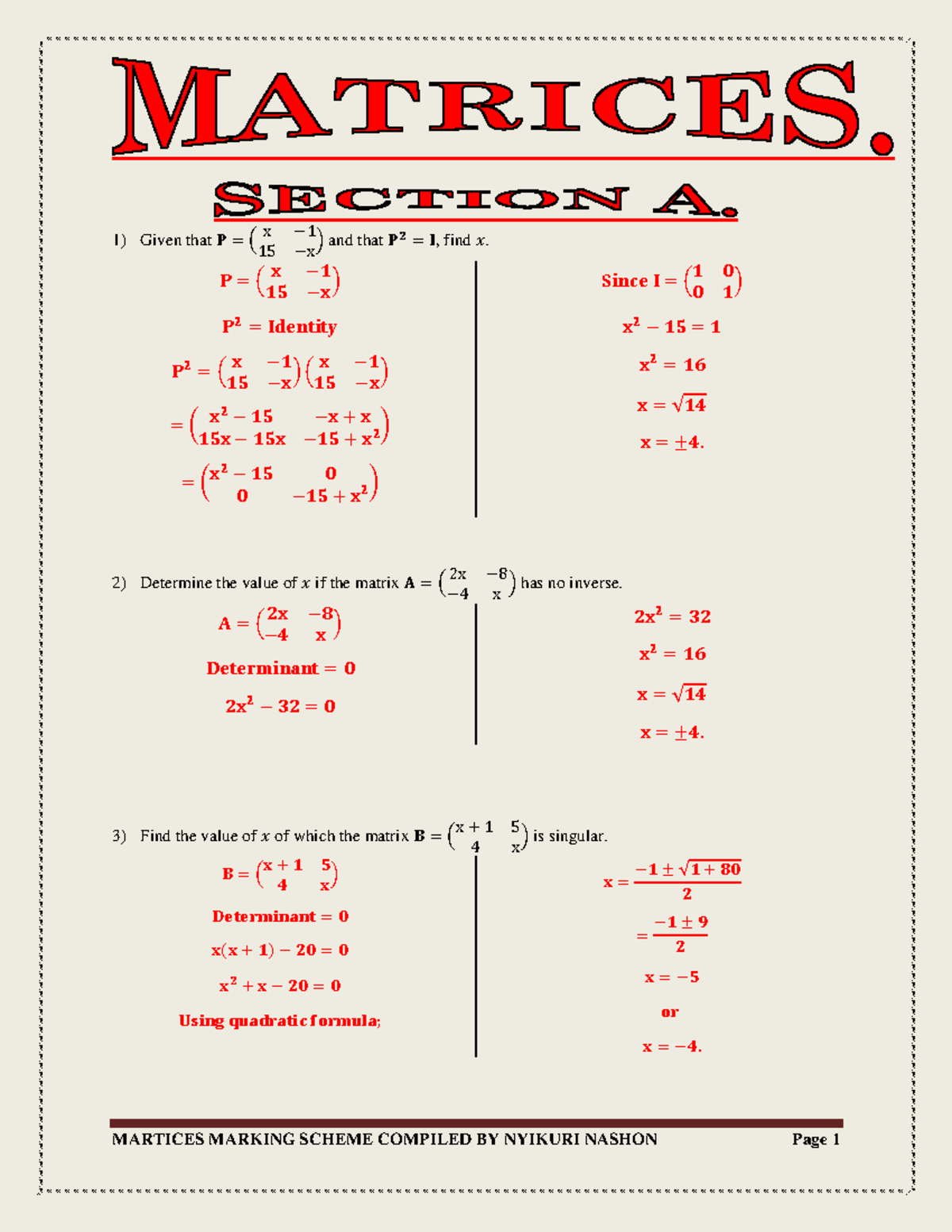 3.7 Matrices Ms - Very educative - 1) Given that ( ) and that , find