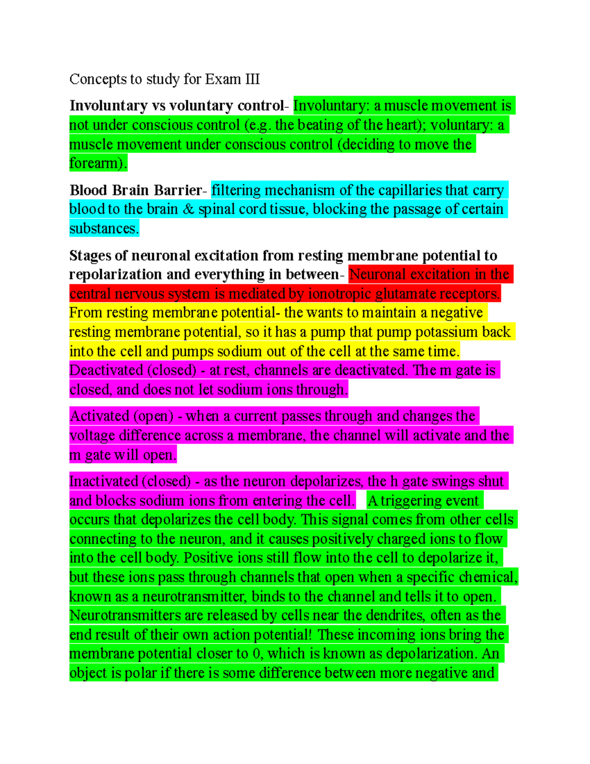 Exam III study guide 3 - Concepts to study for Exam III Involuntary vs ...