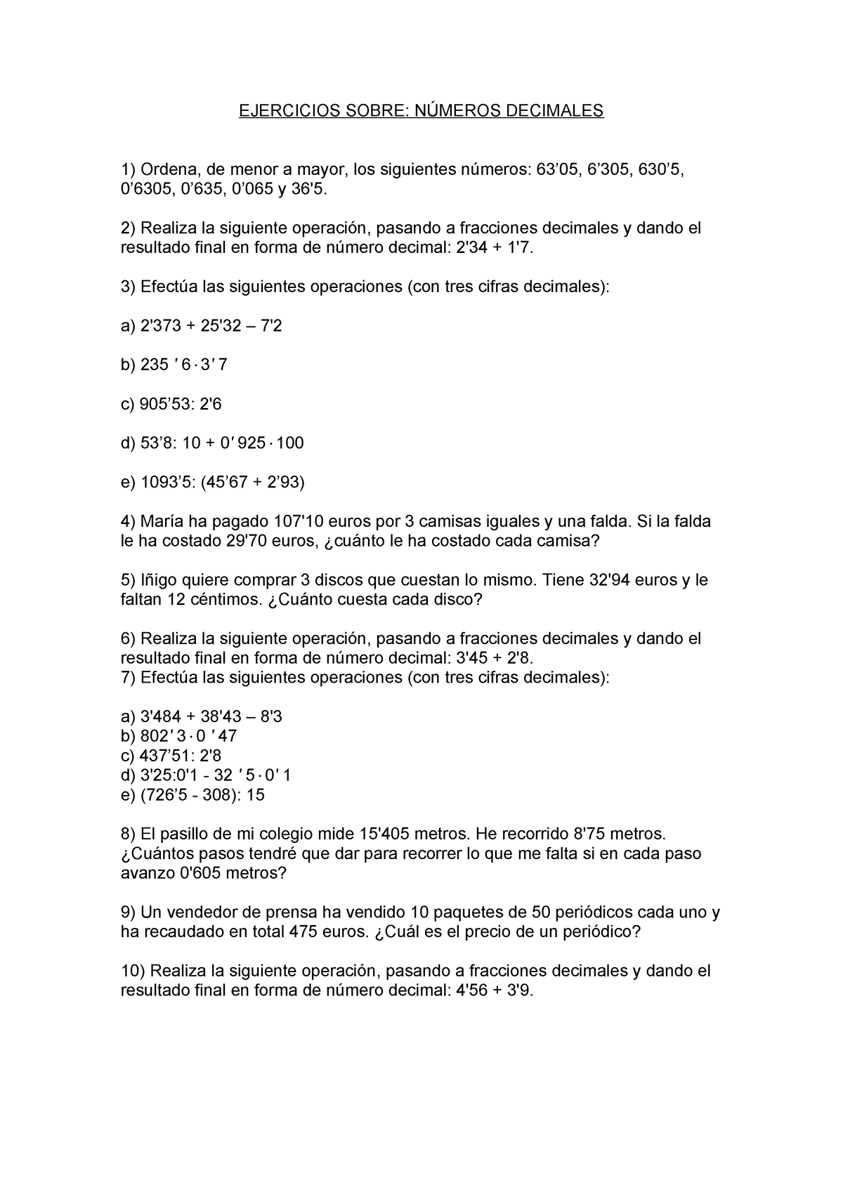 Ejercicios Decimales - Ejercicio Paractico Apliacado Ala Psicoplogia ...