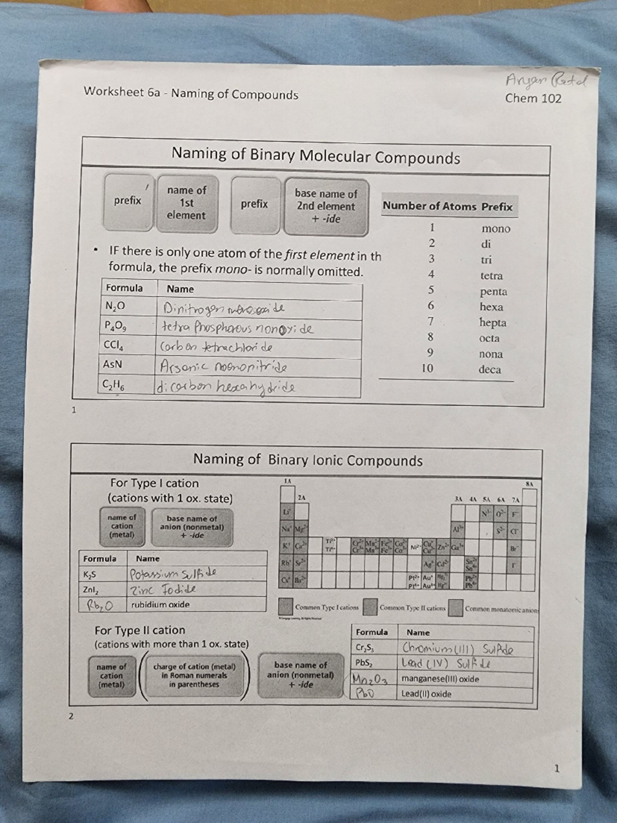 Chem Worksheet 6a - CHEM 102 - Illinois - Studocu