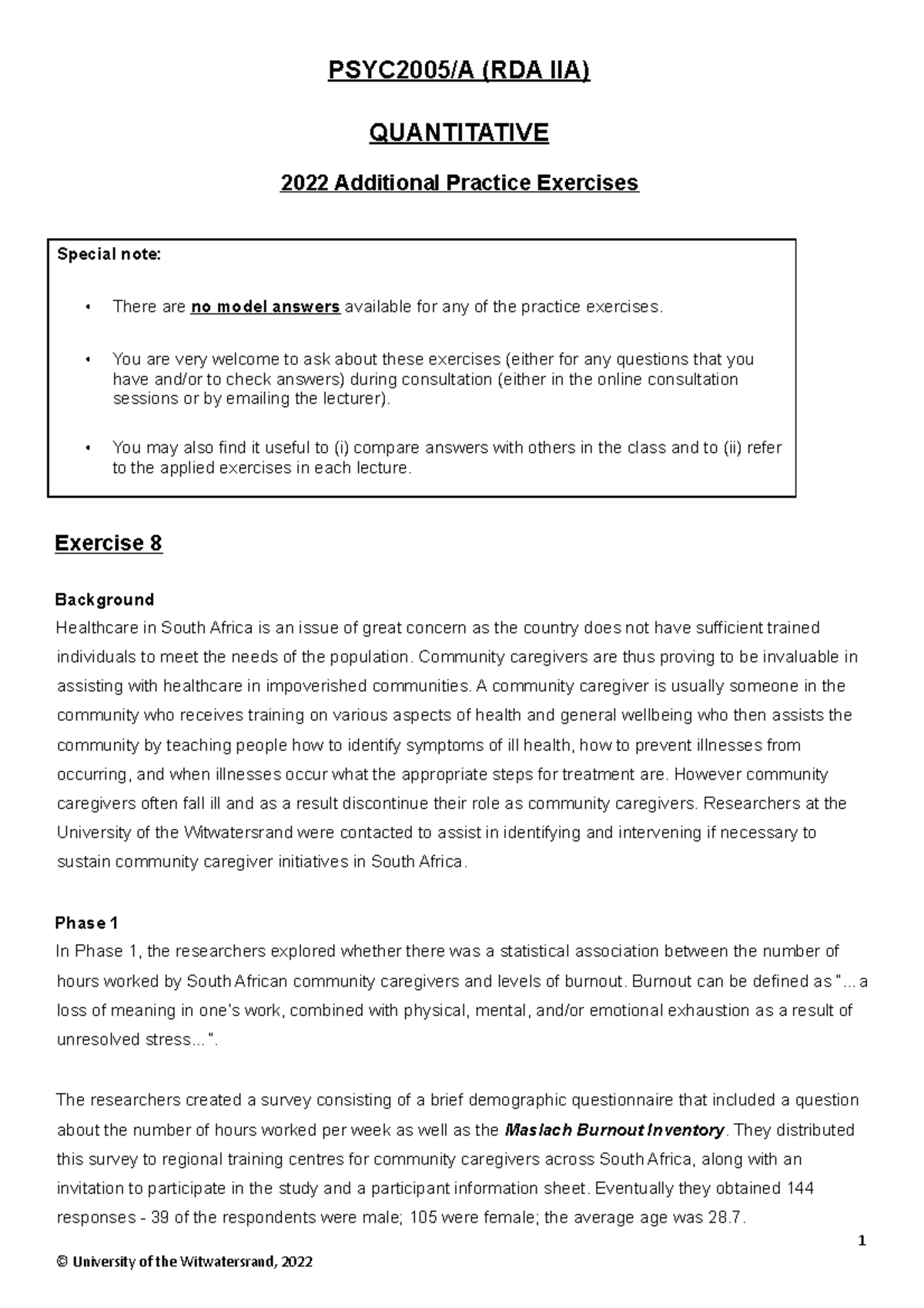 2022 PSYC2005 A Quant Additional Practice Exercises - PSYC2005/A (RDA ...