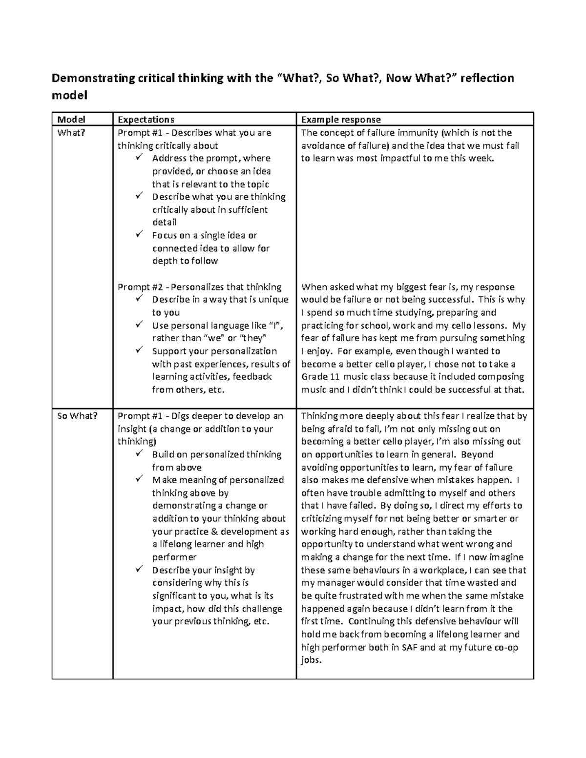 What, So What, Now What - student resource - Demonstrating critical ...
