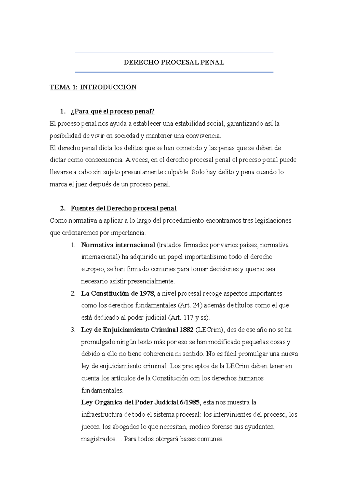 Apuntes de derecho procesal penal (del tema 1 al 5) - Derecho Procesal ...