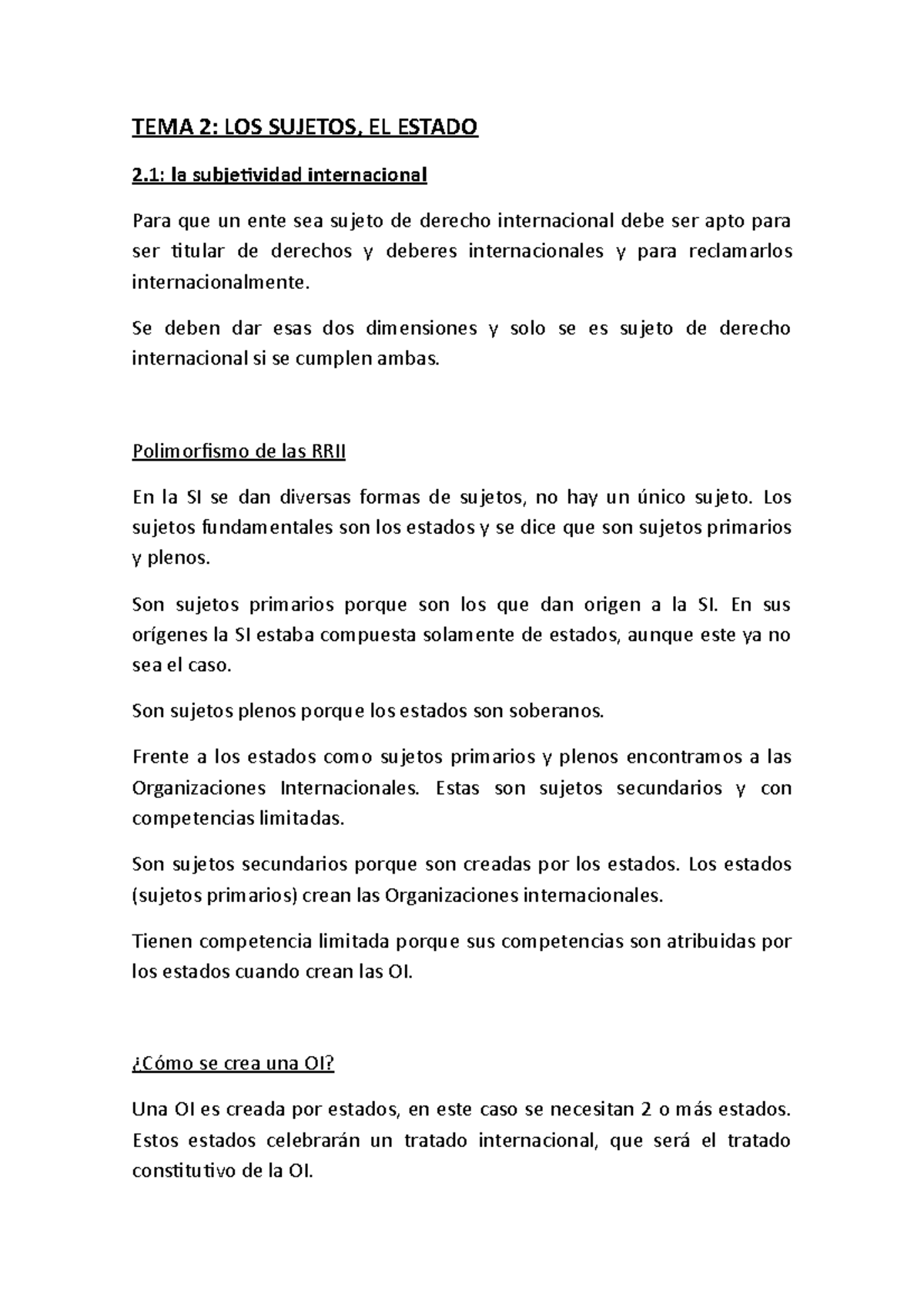 TEMA 2 DIP - Tema 2 Derecho Internacional Público - TEMA 2: LOS SUJETOS ...