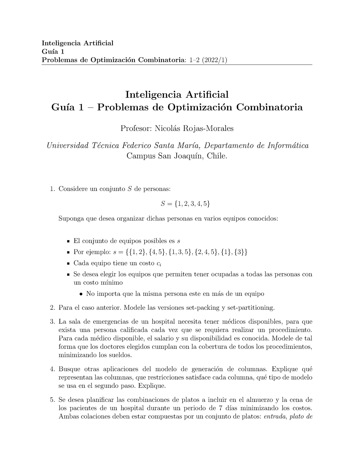 Guia1 - Guía Unidad 1 - Inteligencia Artificial Gu ́ıa 1 Problemas De ...