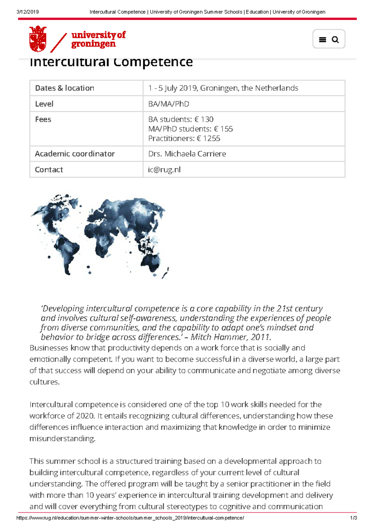 Intercultural Competence University of Groningen Summer Schools ...