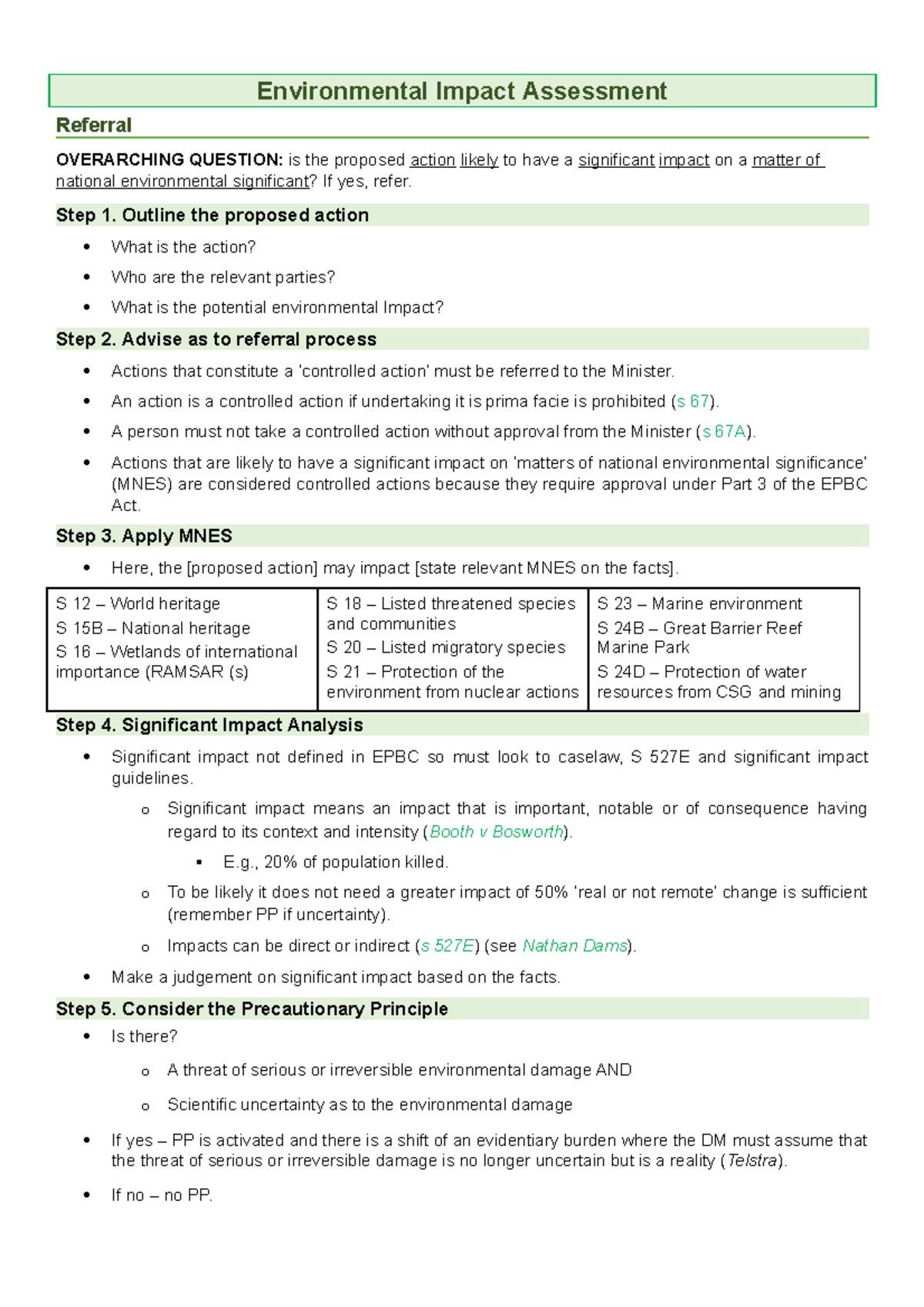 Enviro Process Notes Environmental Impact Assessment Referral