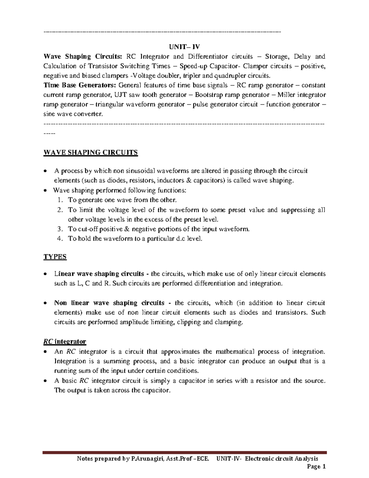 Unit 4 - all units eca notes - Notes prepared by P, Asst – ECE. UNIT-IV ...