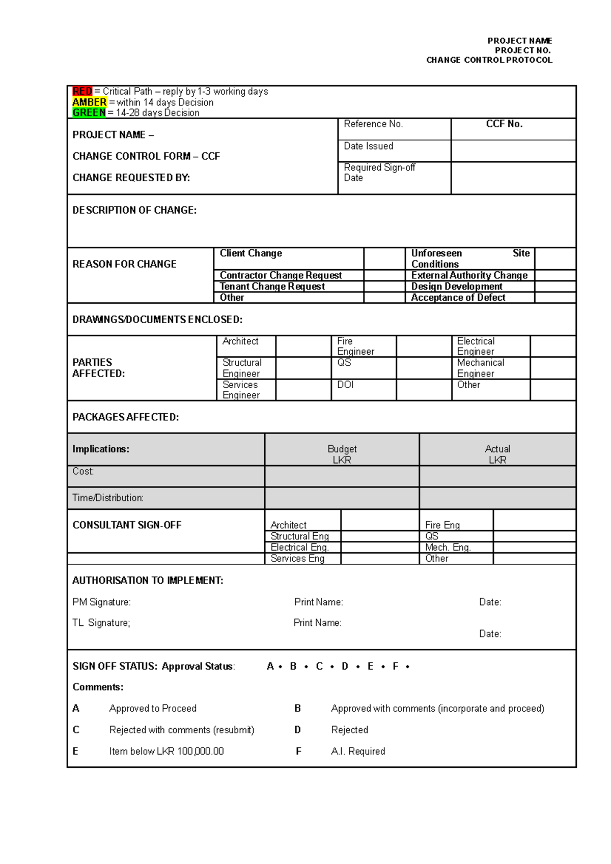 Change control forms for projects Project Management _ Economics