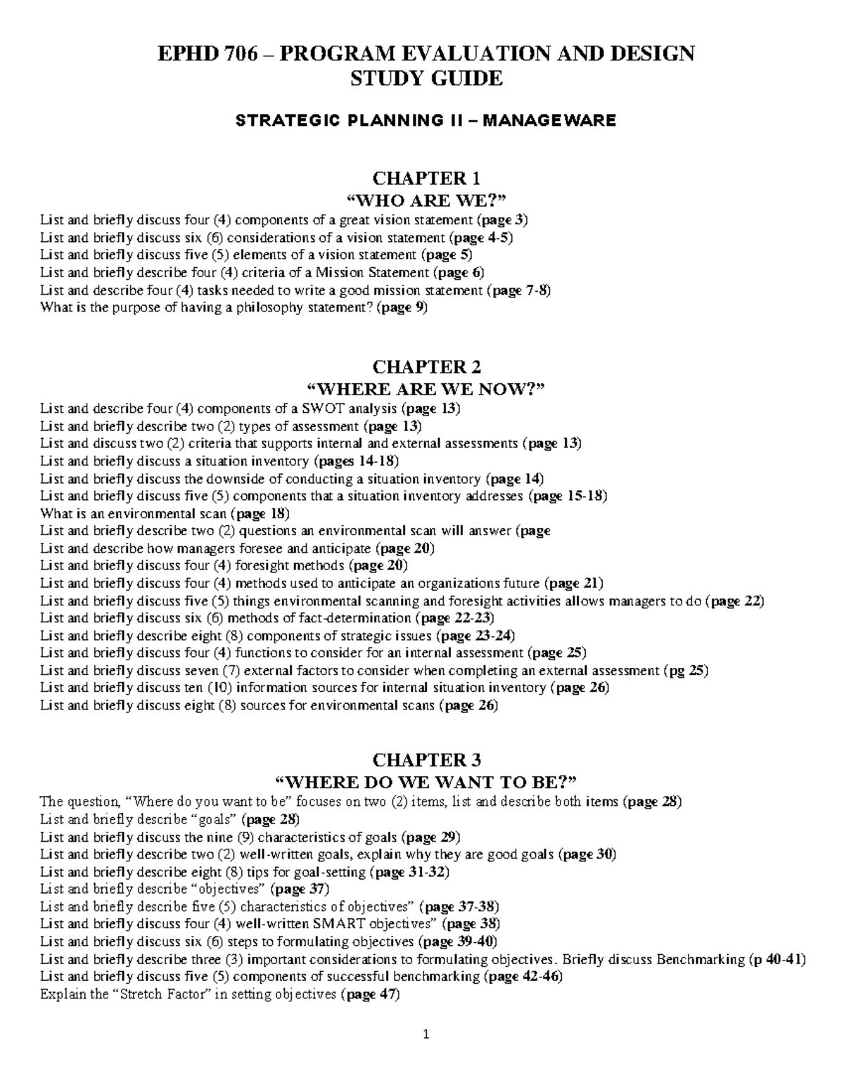 Study Guide - Manageware - Strategic Planning II - Chapters 1-5 ...