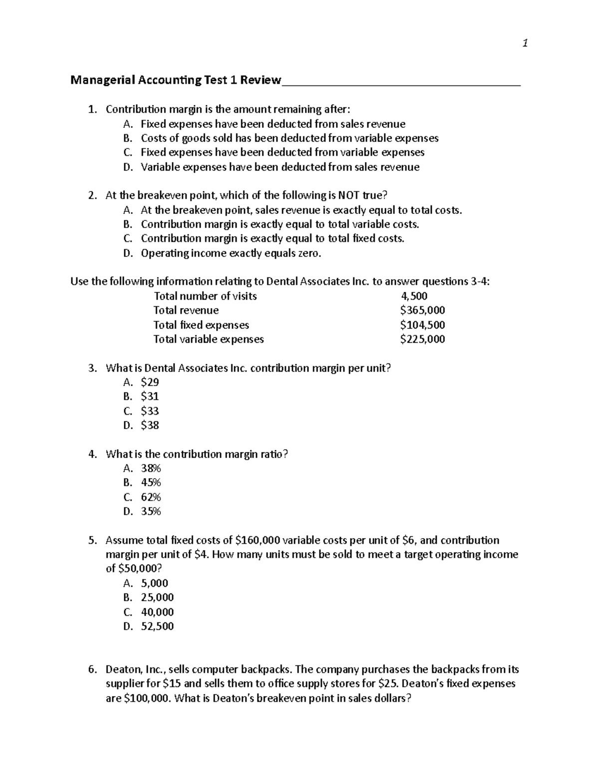 SI Managerial Accounting Test 1 Review - Managerial Accounting Test 1 ...