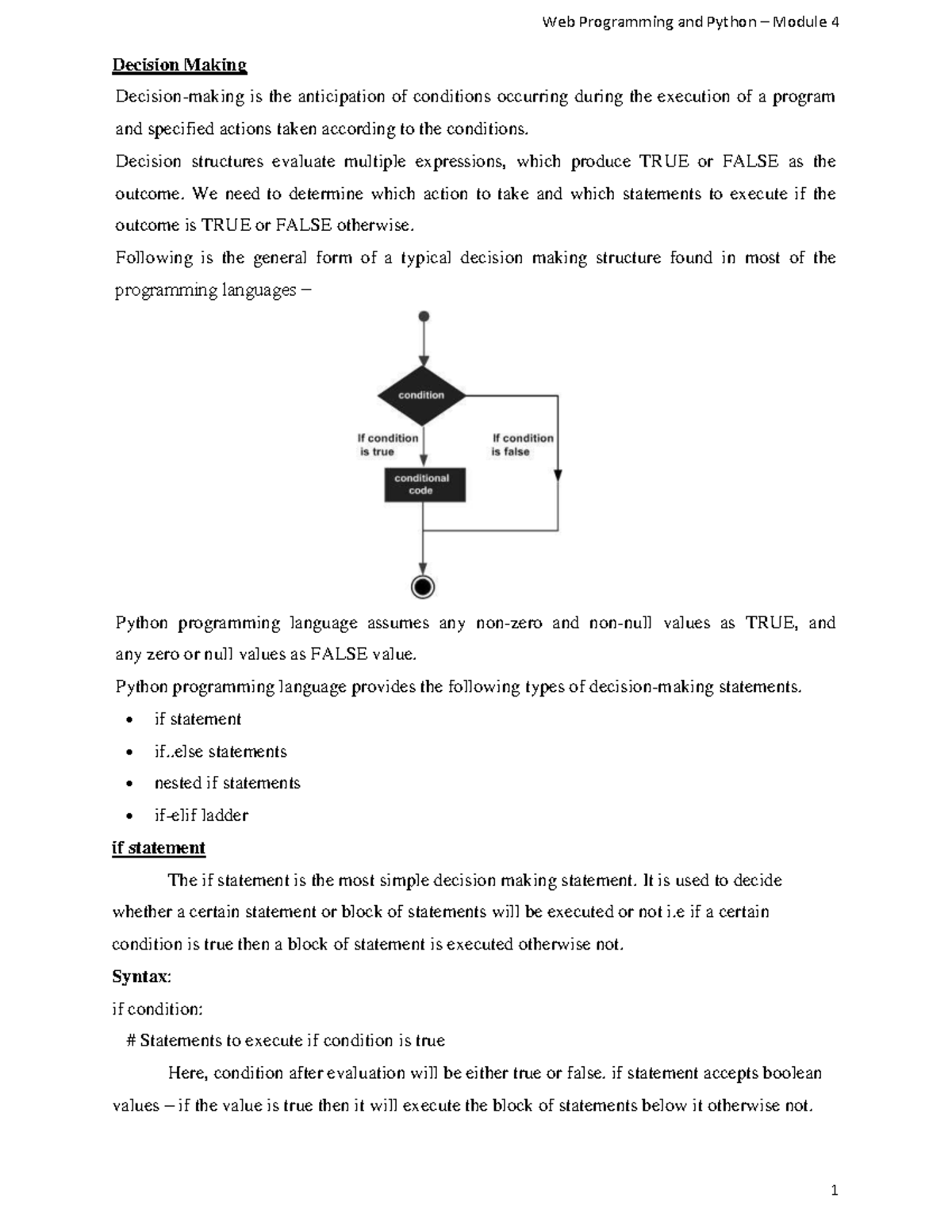 Web programming and python - Decision Making Decision-making is the ...