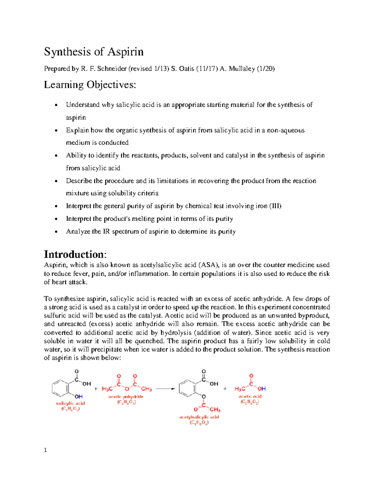 Synthesis of Aspirin Warning TT undefined function 32 Synthesis of