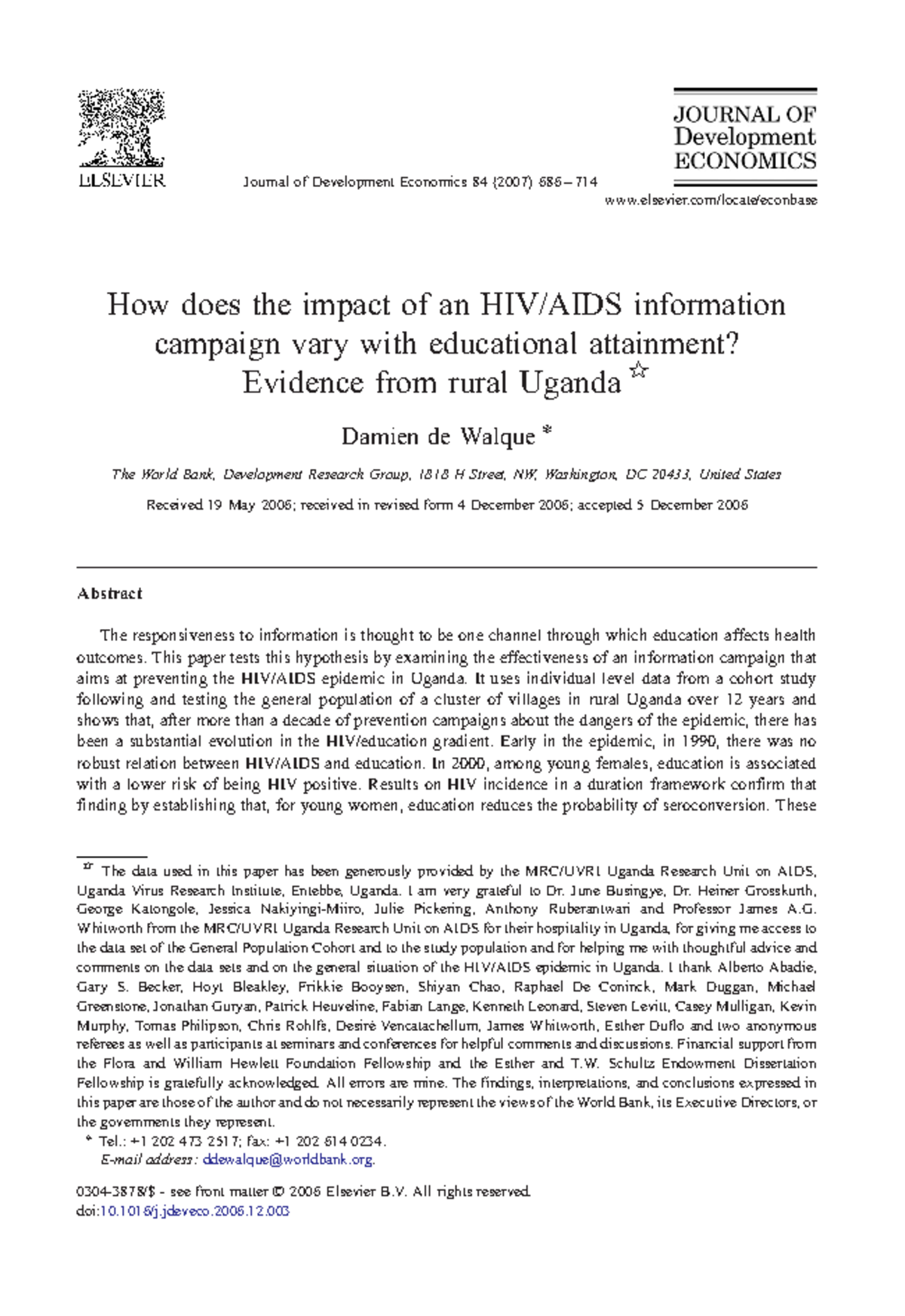 Paper to choose for group work assignment How does the impact of an