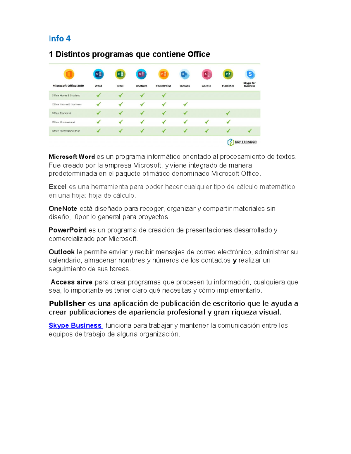 Anexo a tarea semana 5 - Info 4 1 Distintos programas que contiene Office  Microsoft Word es un - Studocu