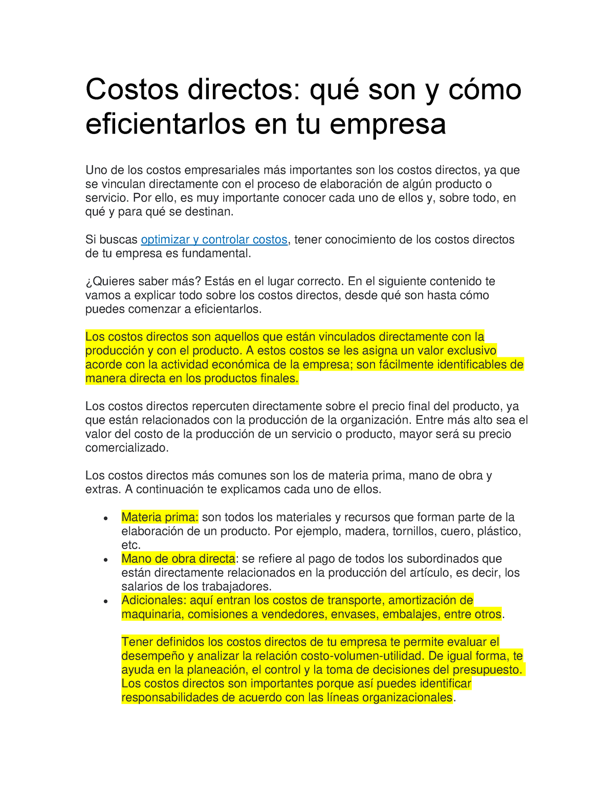 Costos directos indirectos y variables Costos directos qué son y