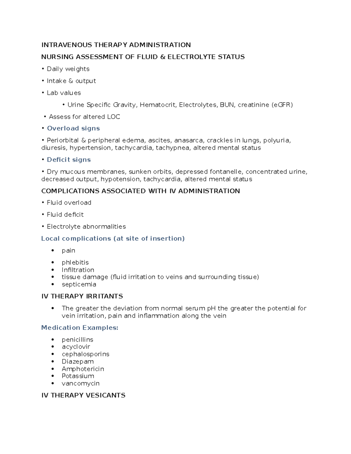 Week 2 Intravenous Therapy Administration Notes - INTRAVENOUS THERAPY ...