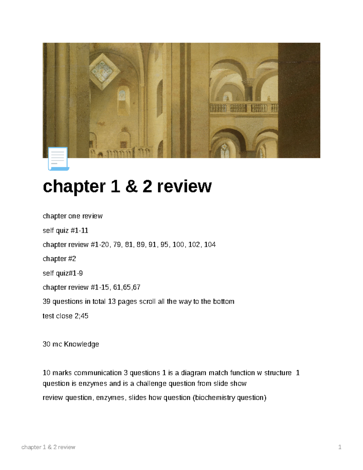 Chapter 1 And 2 Review - ± Chapter 1 & 2 Review Chapter One Review Self ...