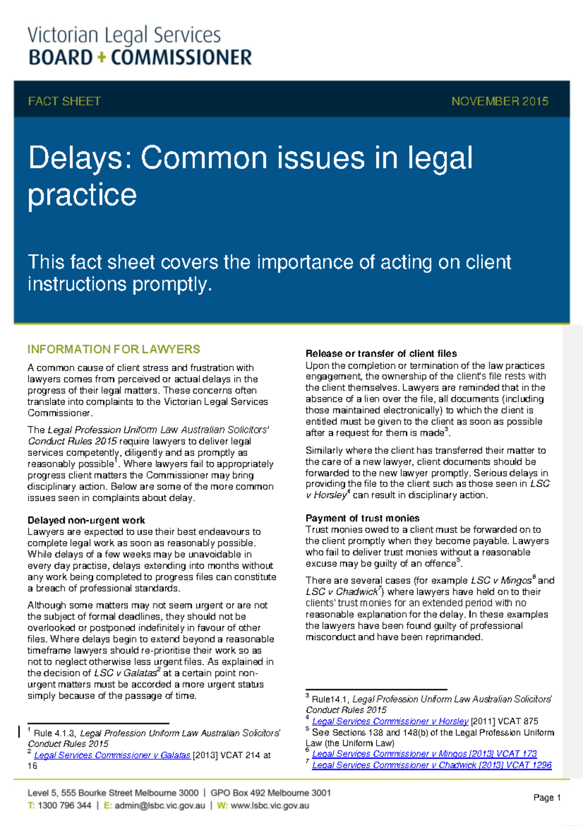 Fact sheet-Delays-Common issues in legal practice-2015 - FACT SHEET ...
