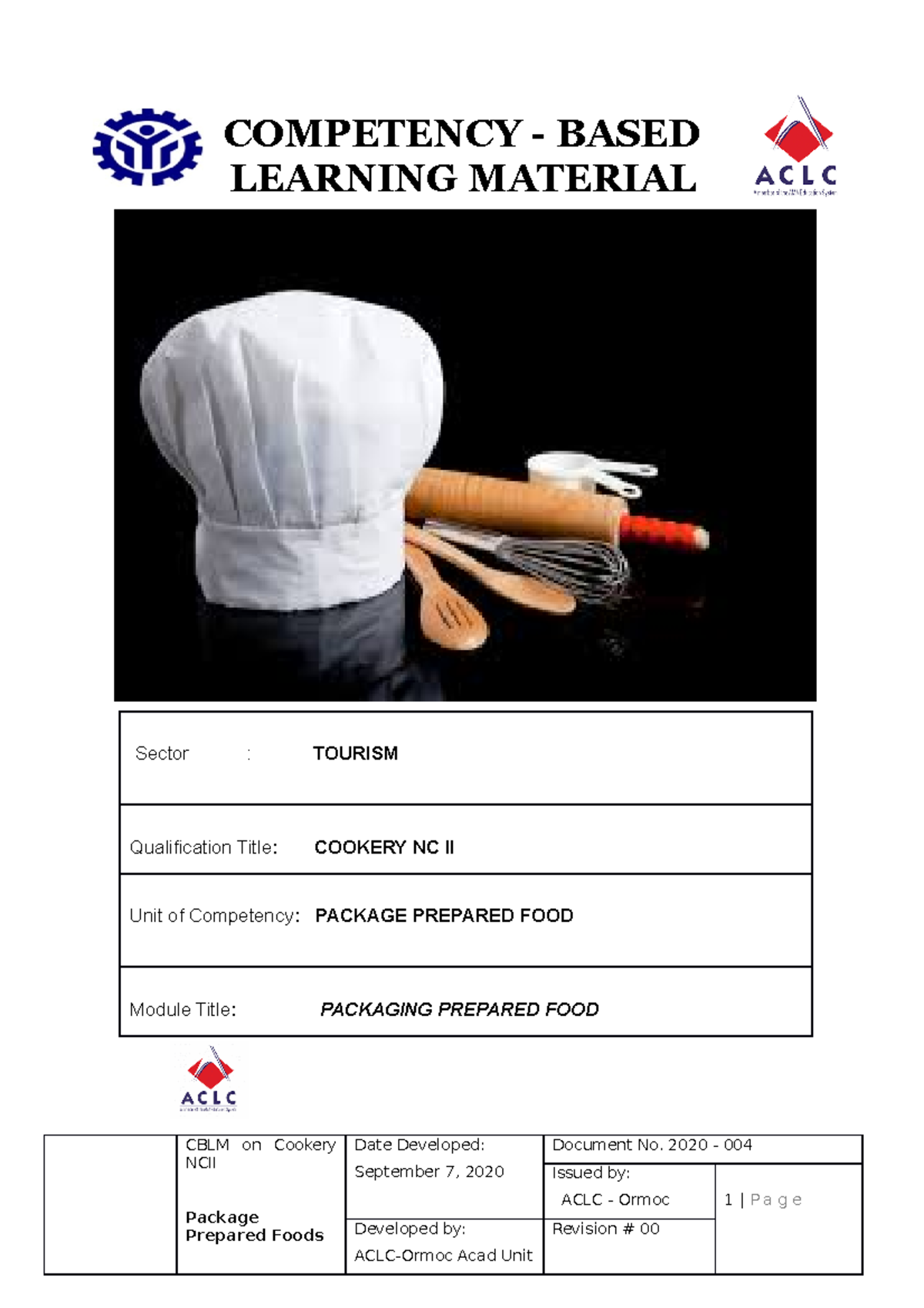 CBLM Package prepared foods COMPETENCY BASED LEARNING MATERIAL