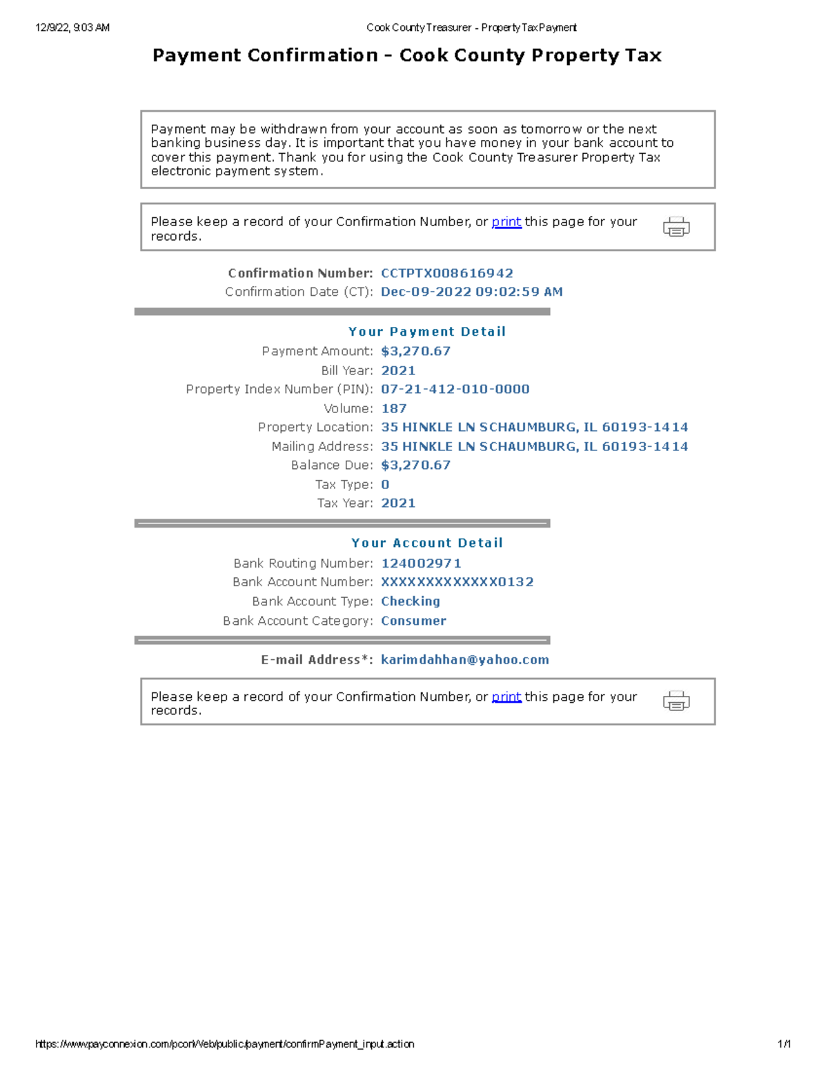 Cook County Treasurer Property Tax Payment 12/9/22, 903 AM Cook