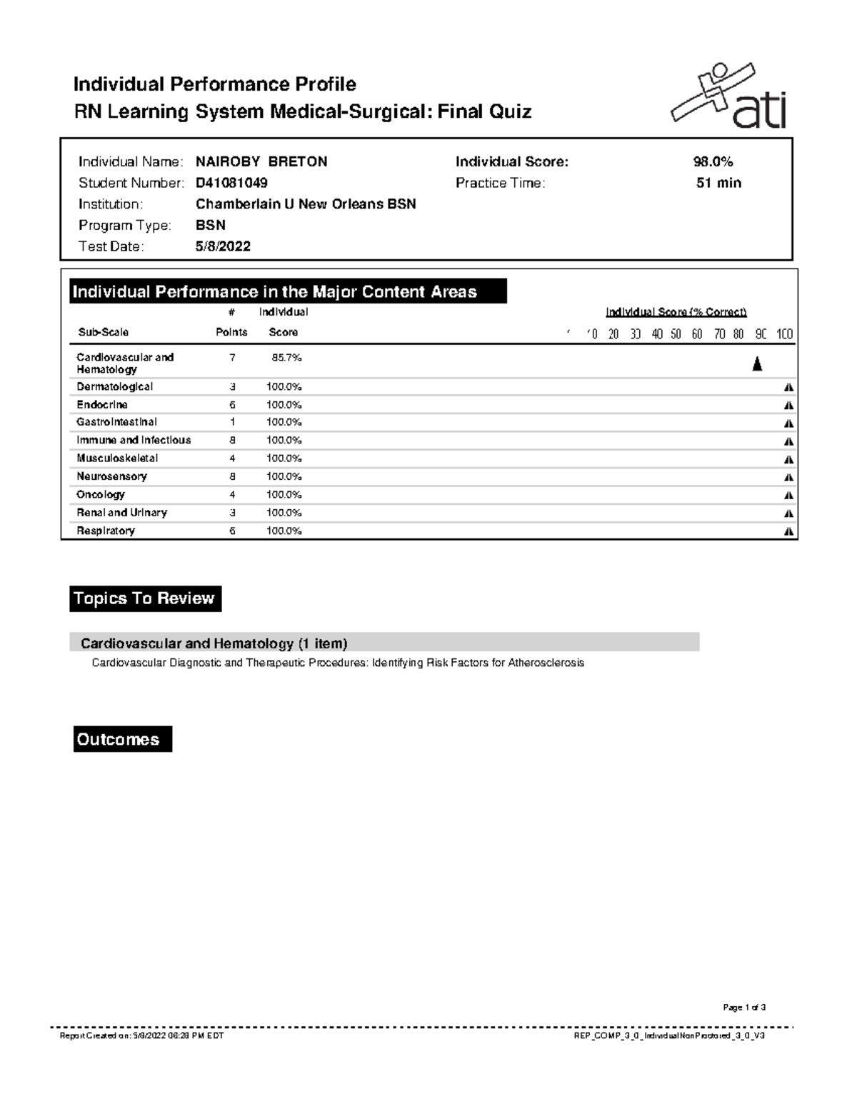 Med surg final report ATI - Individual Performance Profile RN Learning ...