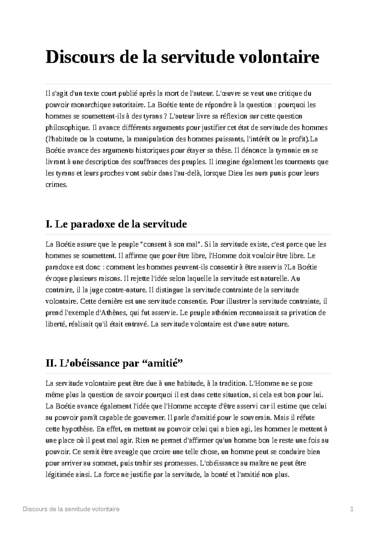 Discours de la servitude volontaire - L'œuvre se veut une critique du ...