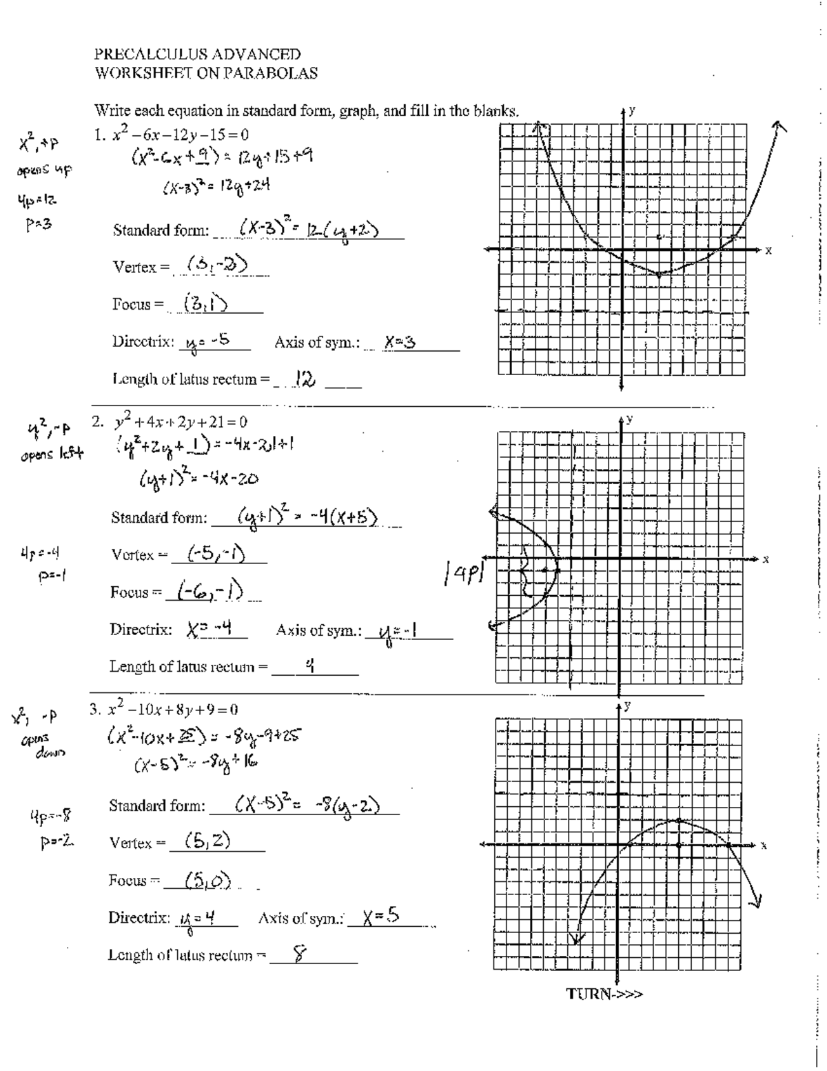 Key-WS+Parabolas - pre cal practice - Studocu