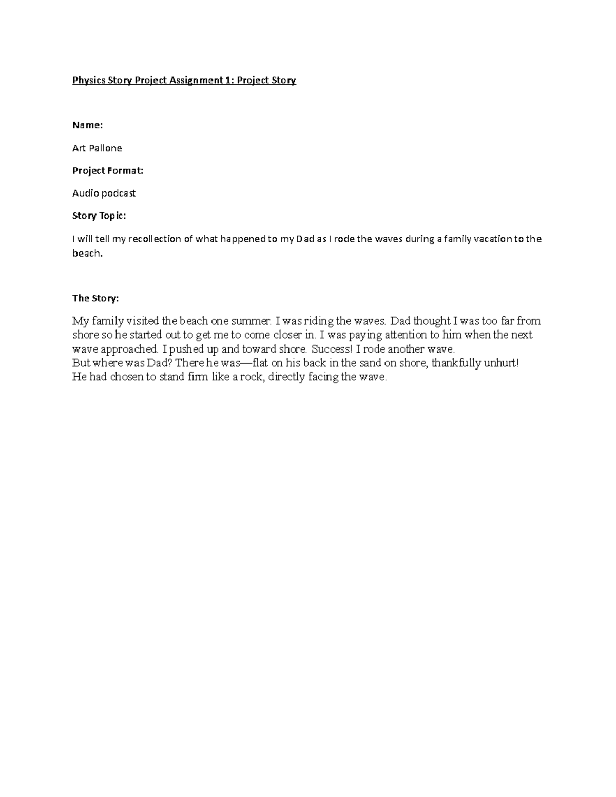 Physics Story Project Assignment 1 - Project Story Submission Form ...