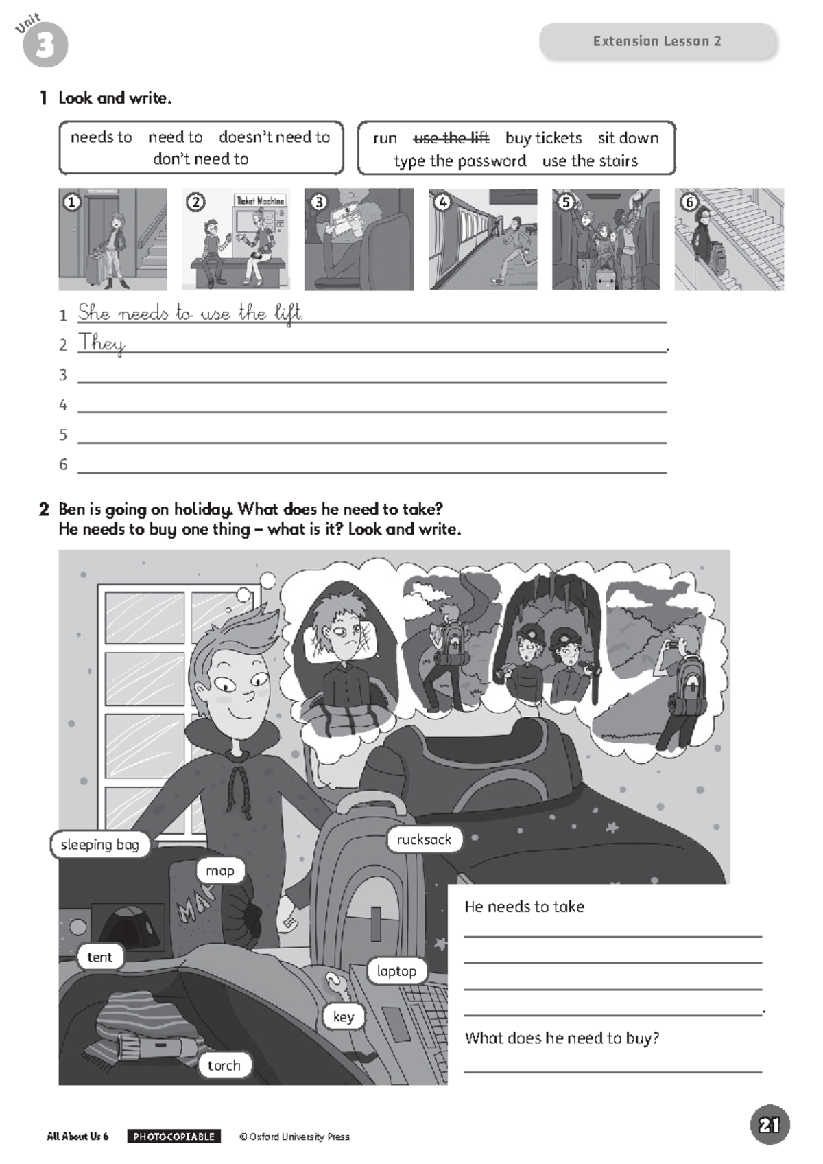 TEST UNIT 3 Ingles - test unit 3 - 1 Look and write. needs to need to ...