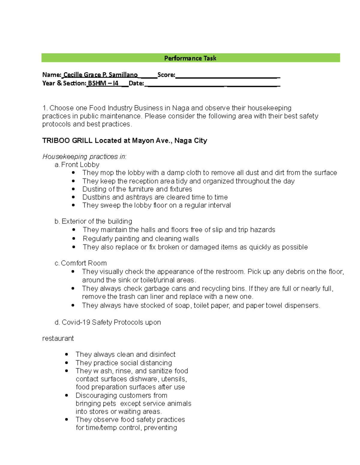 Performance Task - Prelim - Performance Task Name: Cecille Grace P ...