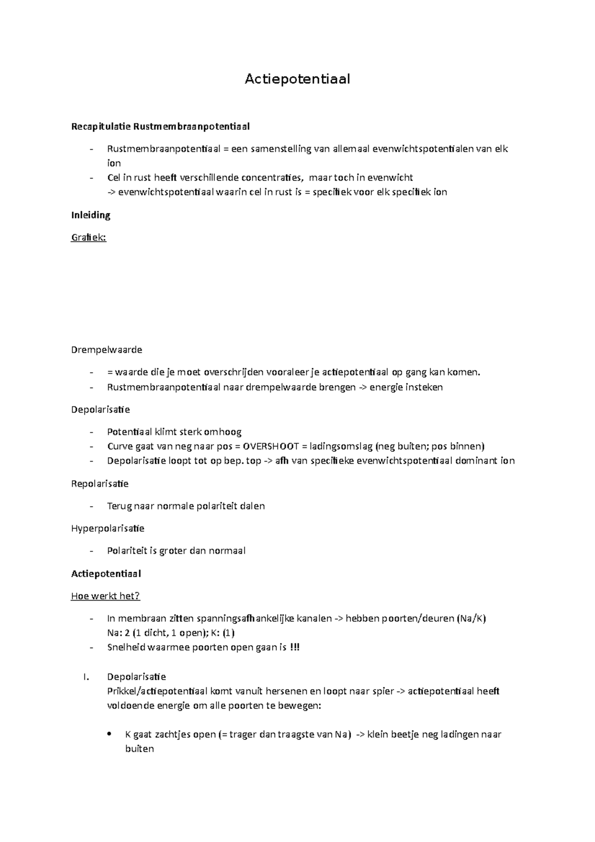 Actiepotentiaal - Lesnotities - Actiepotentiaal Recapitulatie ...