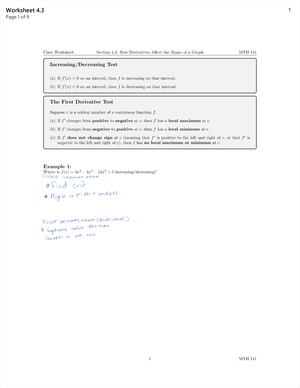 College Calculus MTH141 Practice Materials Exercises - L$ ,fREl Ml!{A* ...