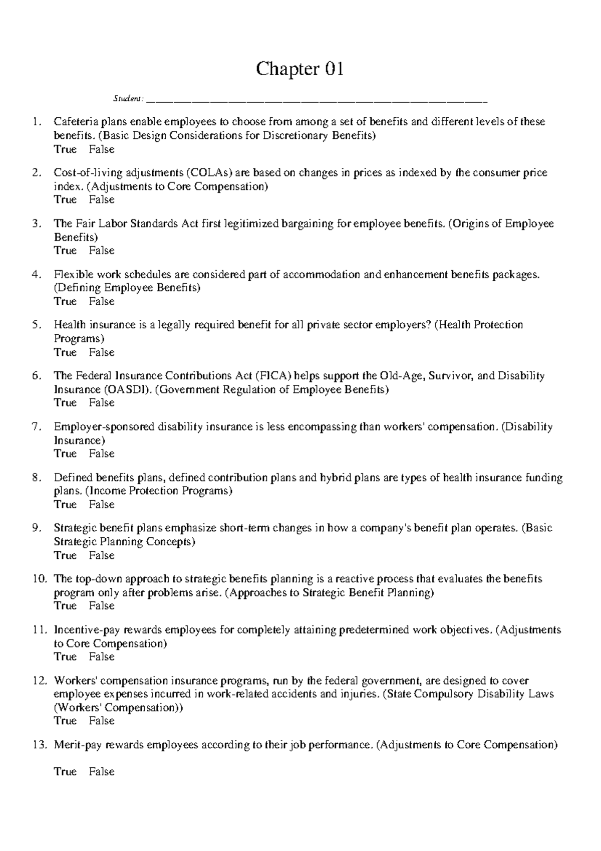 Chapter 01 HRM test - instructions - Chapter 01 Student: - Studocu