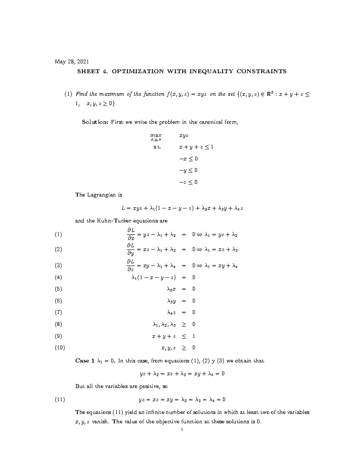 Sheet 4 SOL - Ejercicios Optimizacion Matematica - May 28, 2021 SHEET 4 ...