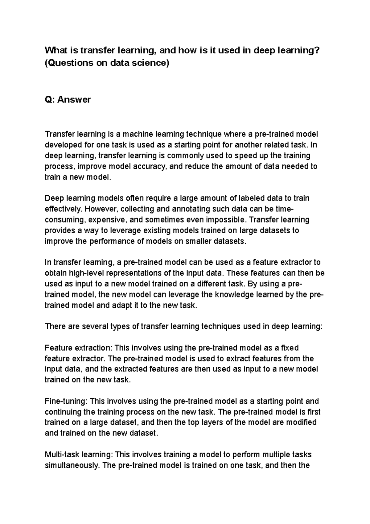 What is transfer learning, and how is it used in deep learning - In ...