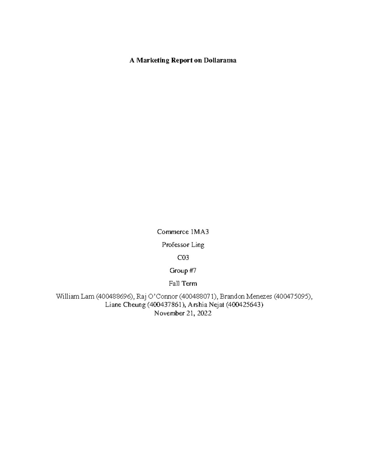 A Marketing Report on Dollarama A Marketing Report on Dollarama