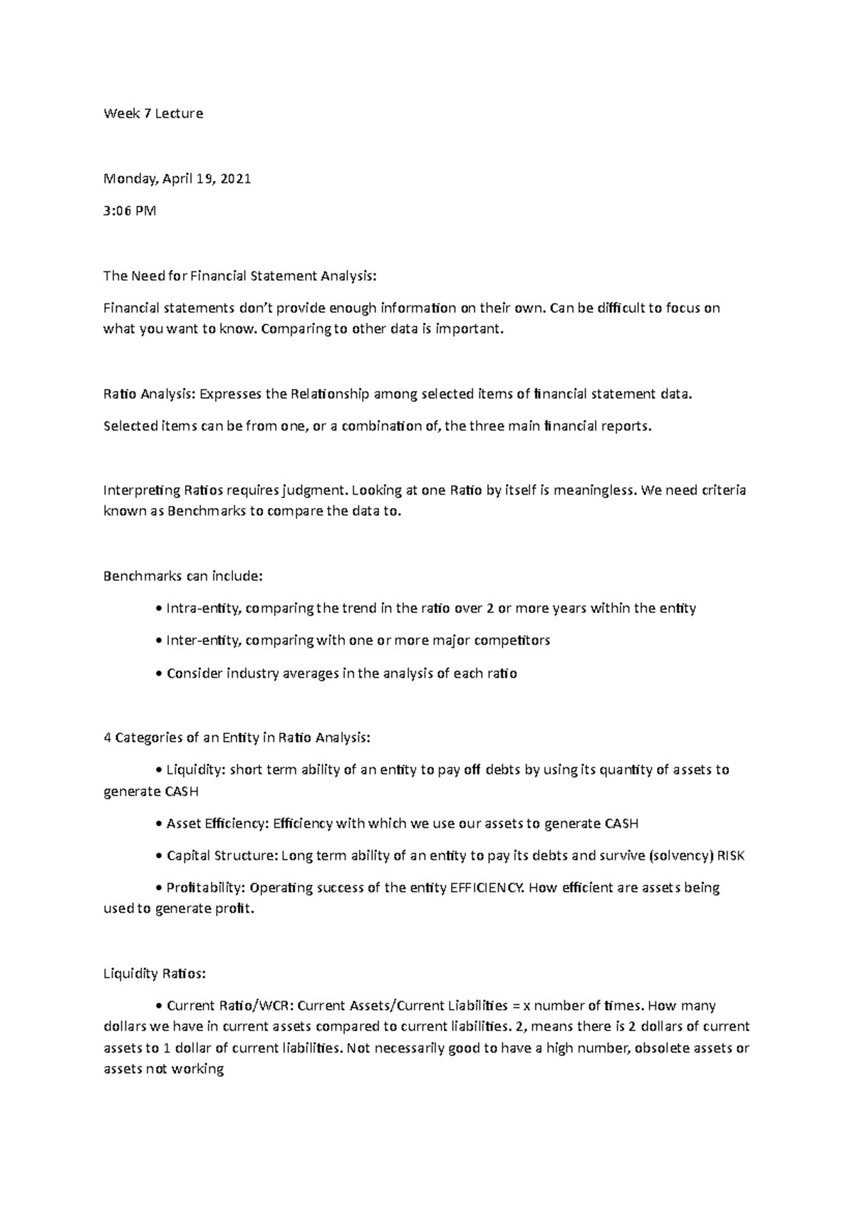 Financial week7 notes - Week 7 Lecture Monday, April 19, 2021 3:06 PM ...
