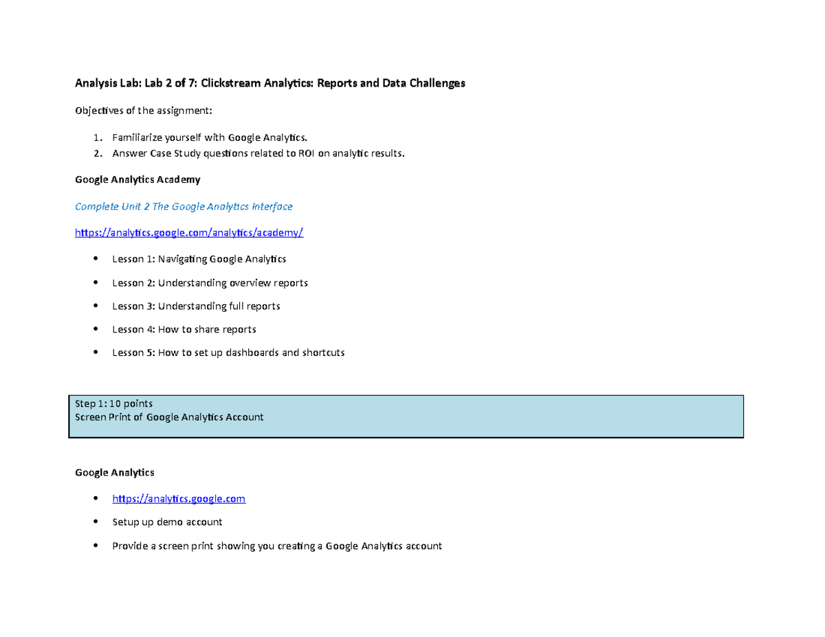 BIAM420 W2 Lab - Week 2 Lab - Analysis Lab: Lab 2 Of 7: Clickstream ...