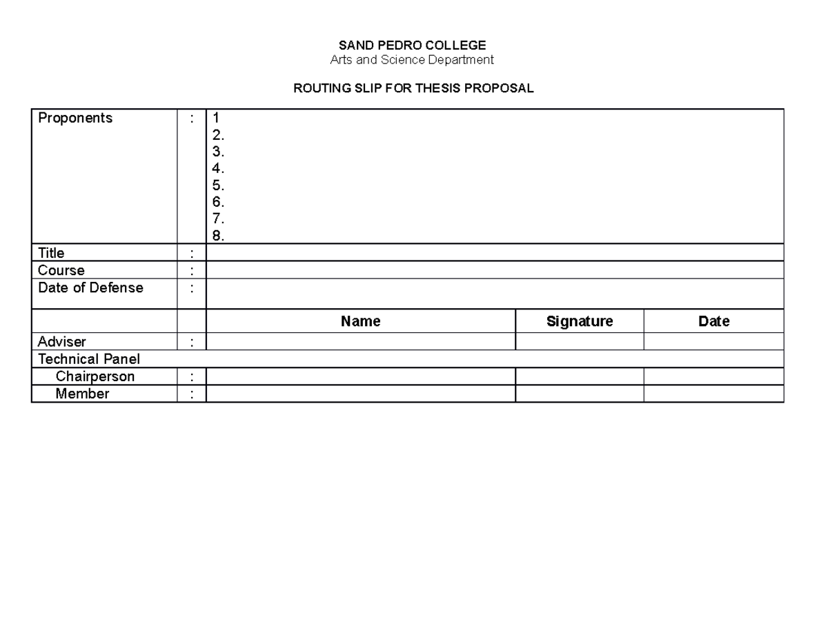 Routing Slip and Matrix of Compliance SAND PEDRO COLLEGE Arts and