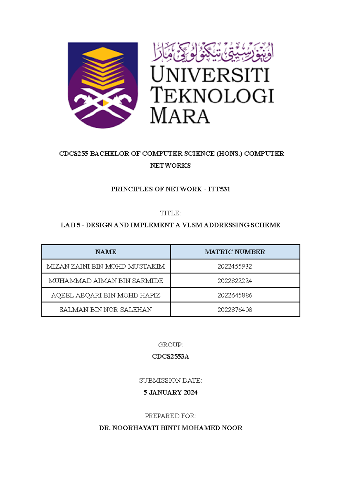 Report ITT531 LAB5 - CDCS255 BACHELOR OF COMPUTER SCIENCE (HONS ...