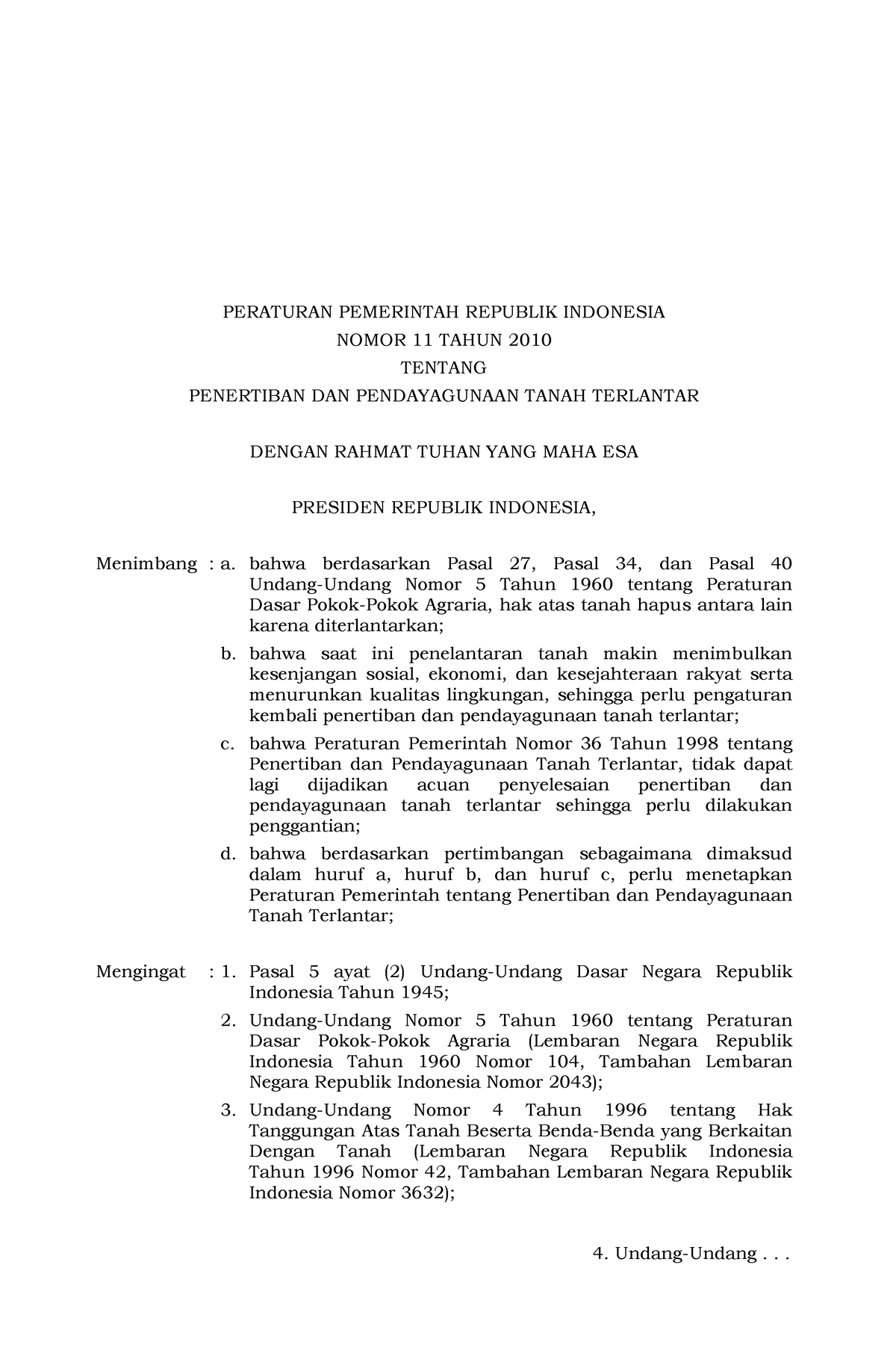 PP 11 Tahun 2010 - PERATURAN PEMERINTAH REPUBLIK INDONESIA NOMOR 11 ...