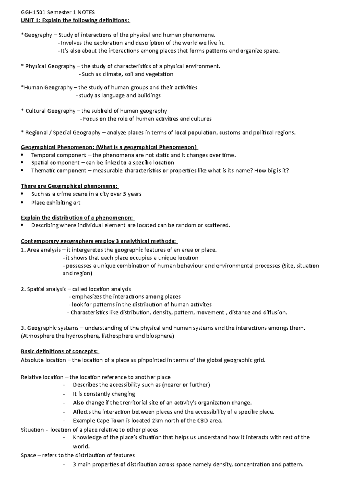 GEO Notes Exam prep 1 - Exam preparation - UNIT 1: Explain the ...