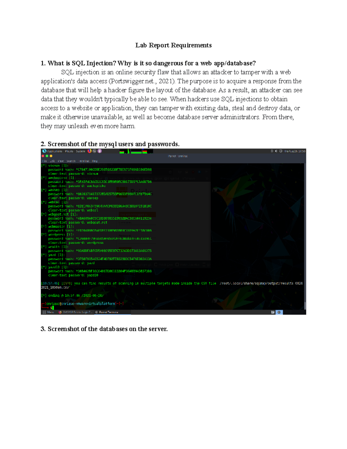 CYB215 Week4 Lab - Lab Report Requirements 1. What is SQL Injection ...