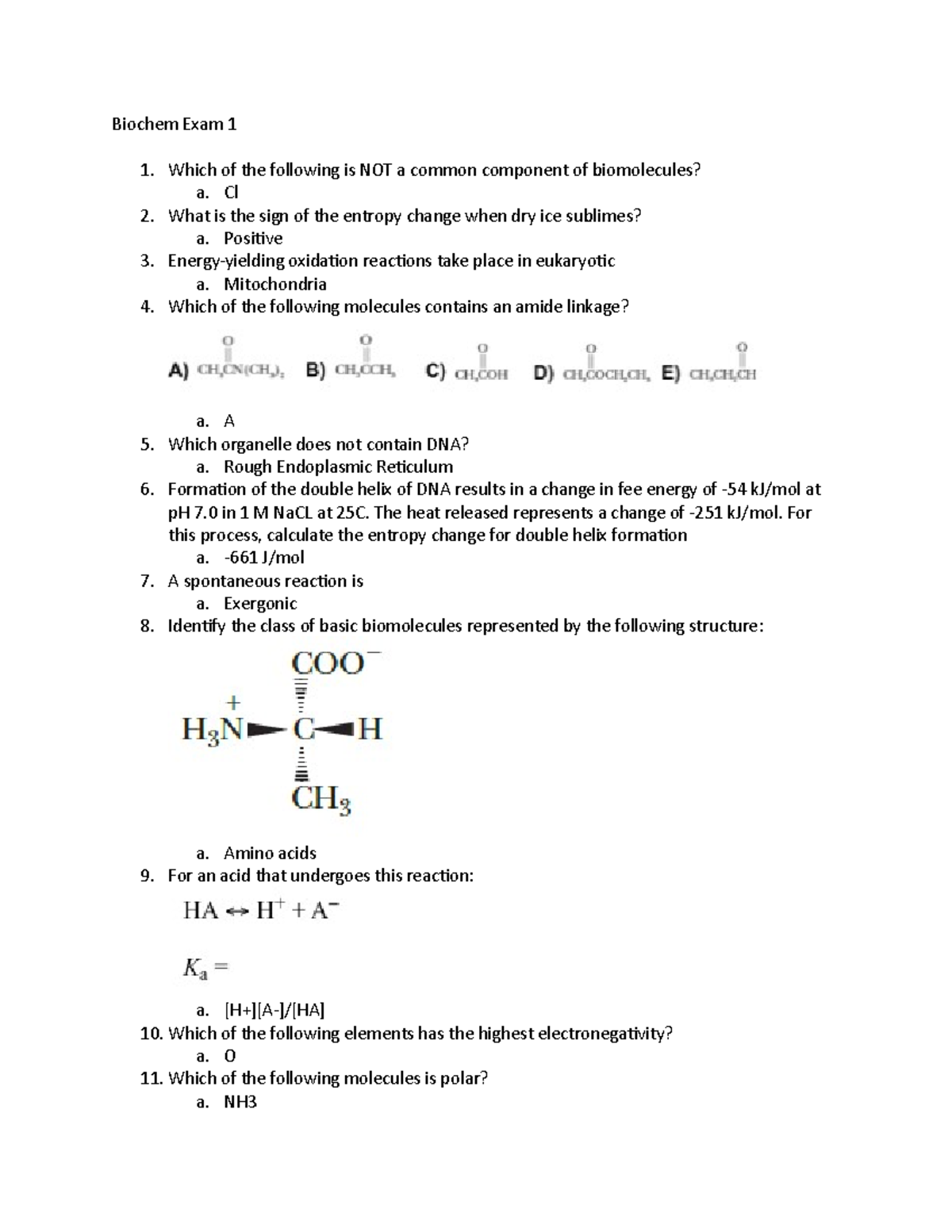 Biochem Exam 1 - Professor Grabner - Biochem Exam 1 Which Of The ...